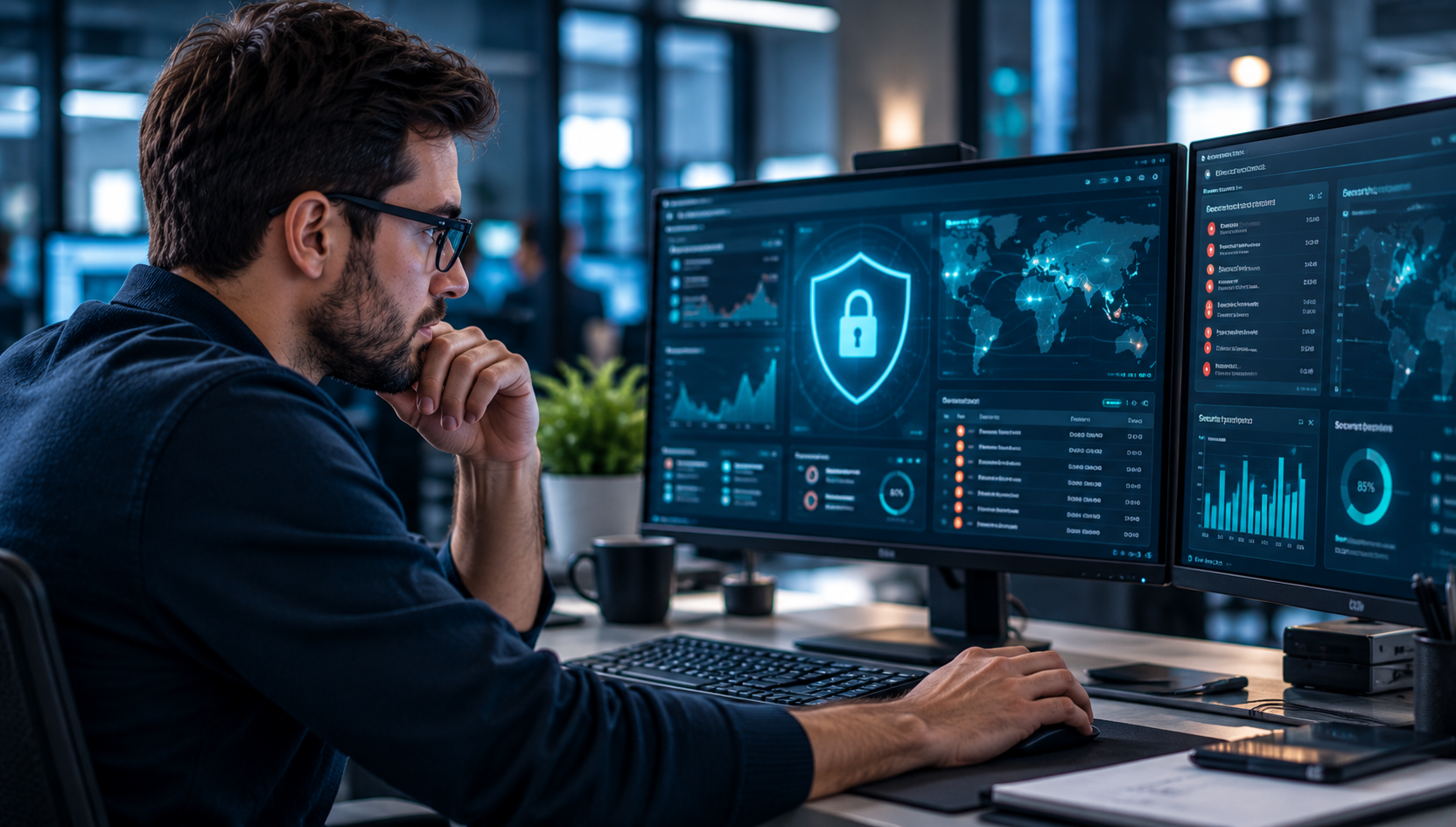Analyste surveillant des tableaux de bord de cybersécurité